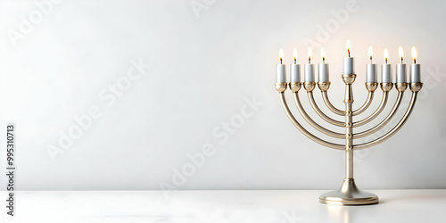 Modern Minimalist Flat Gray Background with Digital Menorah Outline for Hanukkah Promotions | Clean Copy Space Design