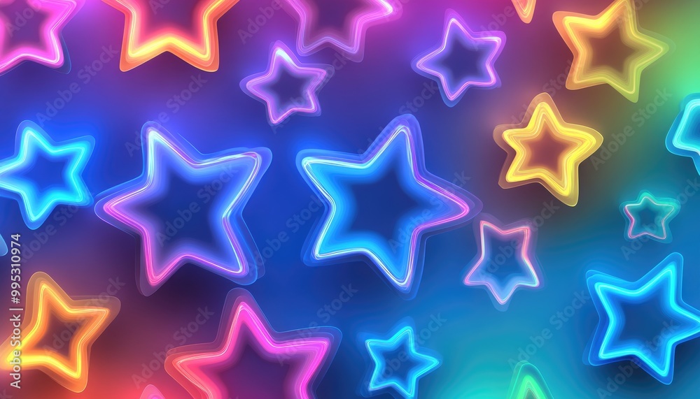 Light blue 2D cartoon template featuring vibrant neon stars A colorful illustration showcasing abstract gradient stars ideal for mobile phone designs Light blue 2D cartoon template featuring vibrant neon stars A colorful illustration showcasing abstract gradient stars ideal for mobile phone designs