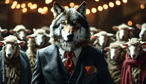 Corporate Masquerade: A Wolf in a Suit Navigating the Crowd of Sheep