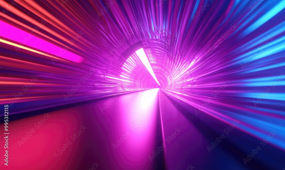 Fototapeta premium Journeying through a vibrant tunnel of light rays rendered in 3D