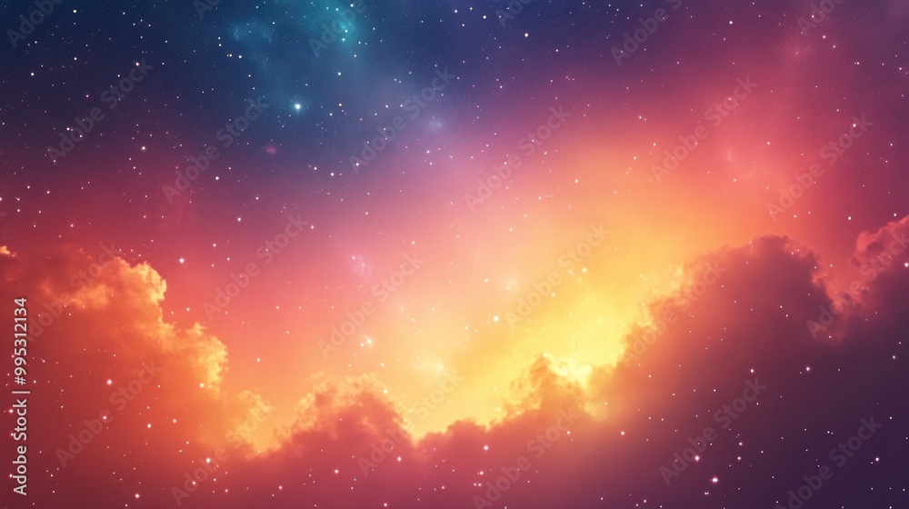 Fototapeta premium Stars in the sky during sunrise or sunset Abstract backdrop featuring vibrant dawn colors and celestial bodies