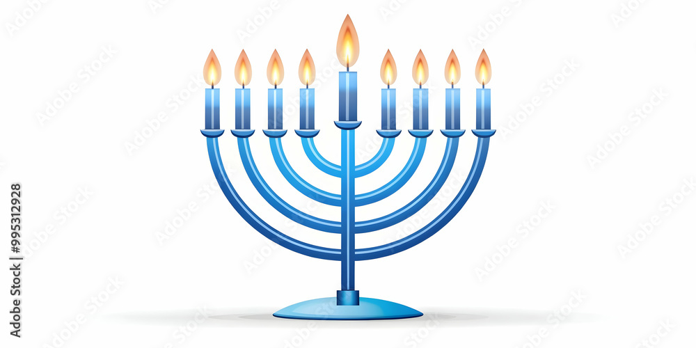 Modern Flat Floating Hanukkah Menorah with Glowing Blue Flames Isolated on White Background - Sleek Design for Contemporary Celebrations Modern Flat Floating Hanukkah Menorah with Glowing Blue Flames Isolated on White Background - Sleek Design for Contemporary Celebrations