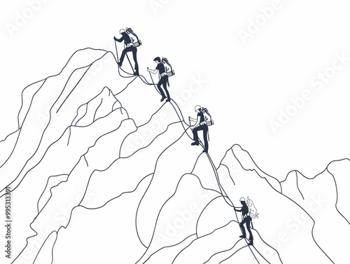 One-Line Hikers Climbing a Mountain: A Journey to Overcome Boundaries and Embrace Nature's Beauty
