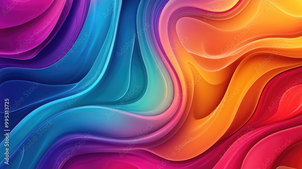 Fluid rainbow wave lines in vibrant colors creating a cartoon style liquid shapes design poster Fluid rainbow wave lines in vibrant colors creating a cartoon style liquid shapes design poster