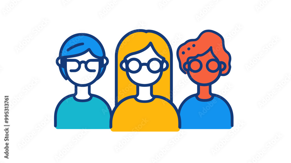 Diverse Team Icon - Trendy Thin Line Vector Art of Three People Representing Collaboration and Teamwork in Business and Social Media Diverse Team Icon - Trendy Thin Line Vector Art of Three People Representing Collaboration and Teamwork in Business and Social Media