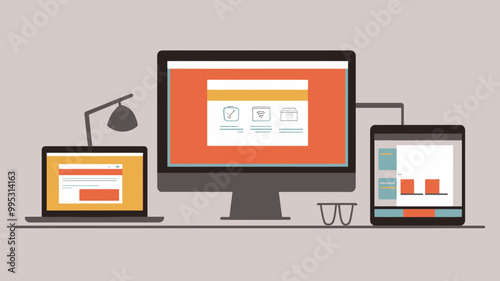 Responsive Web Design Concept Showing Website Displayed on Desktop, Laptop, and Tablet Screens for Cross-Device Compatibility