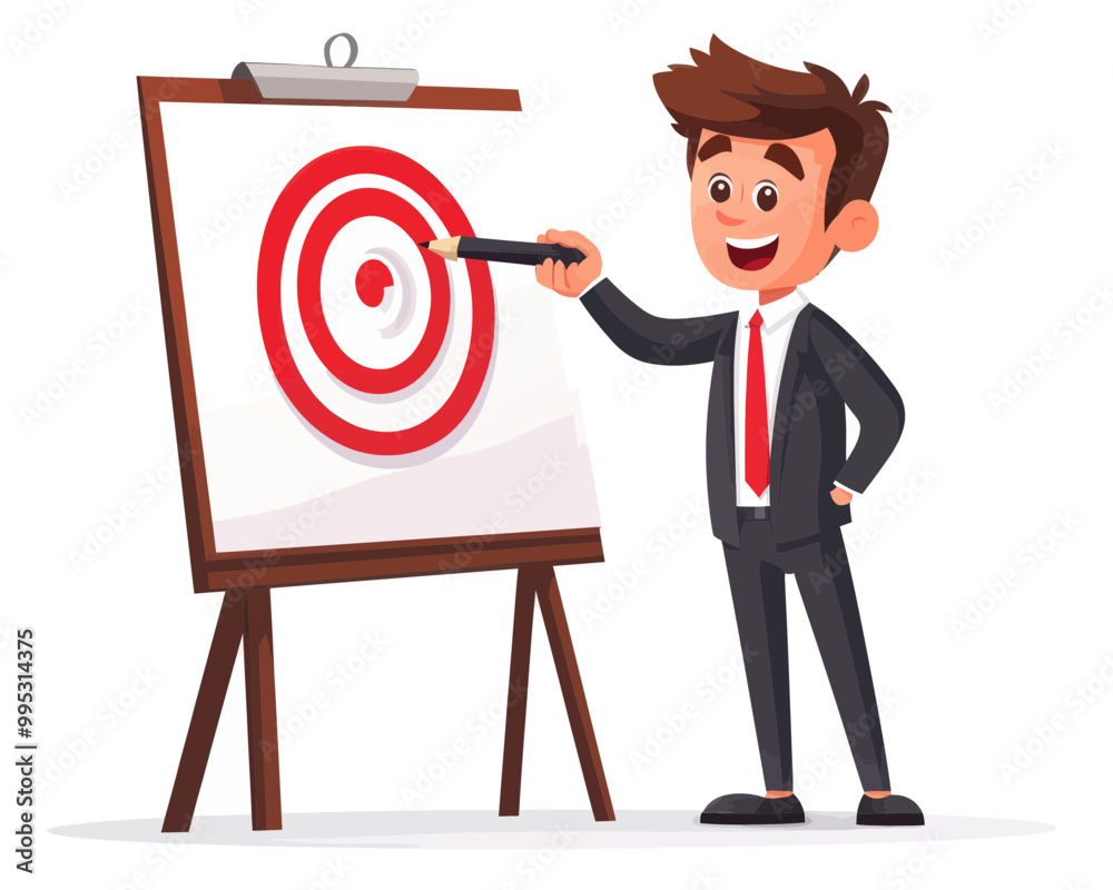 Business Strategy Presentation: Smart Businessman Illustrating Marketing and Winning Tactics on Whiteboard Target Concept Flat Minimalist Vector SVG Business Strategy Presentation: Smart Businessman Illustrating Marketing and Winning Tactics on Whiteboard Target Concept Flat Minimalist Vector SVG