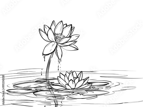 Graceful Lotus Blooms from Adversity: A Symbol of Resilience and Renewal Through Line Art