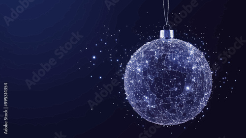 Cosmic New Year Ball with Starry Sky, Planets, and Universe Elements in Minimalist Vector Graphic