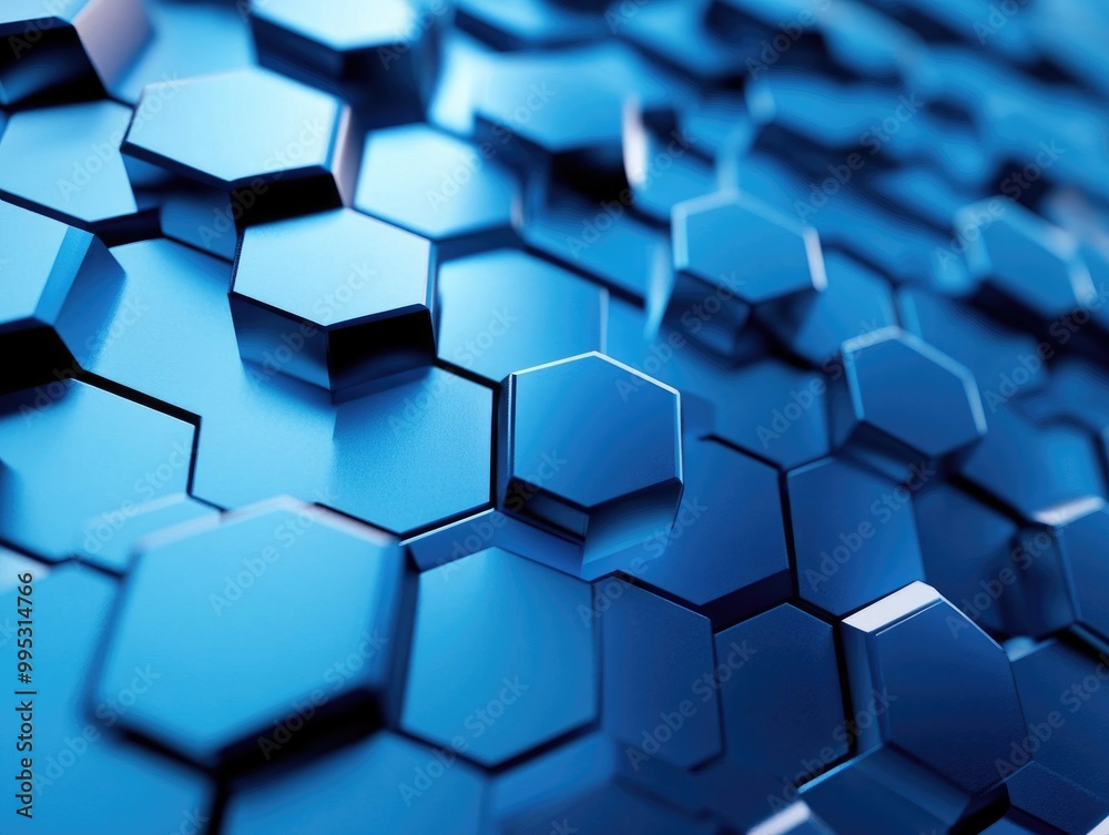 Abstract hexagonal shapes against a blue background Raster image 3D effect Suitable for business concepts printing and design presentations Abstract hexagonal shapes against a blue background Raster image 3D effect Suitable for business concepts printing and design presentations
