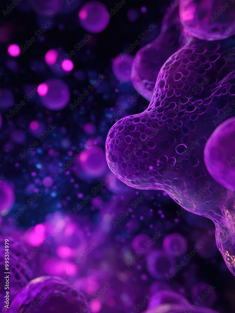 Obraz premium Fantasy 3D rendering featuring purple rounded cells with shimmering highlights