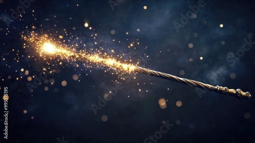 Fantasy magic wand with sparkling effects emitting light against a dark background perfect for creative or mystical themes photo