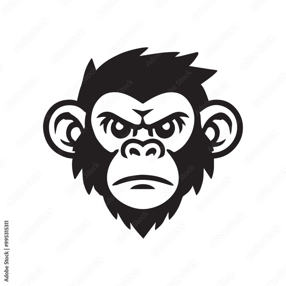 Naklejka premium Monkey Face Clipart Design, Monkey Vector illustration in black and white 