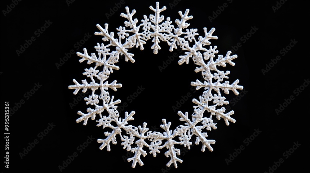 Snowflake wreath in a circular arrangement for a square greeting card design