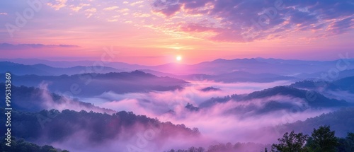 Serene Sunrise Over Misty Mountain Landscape