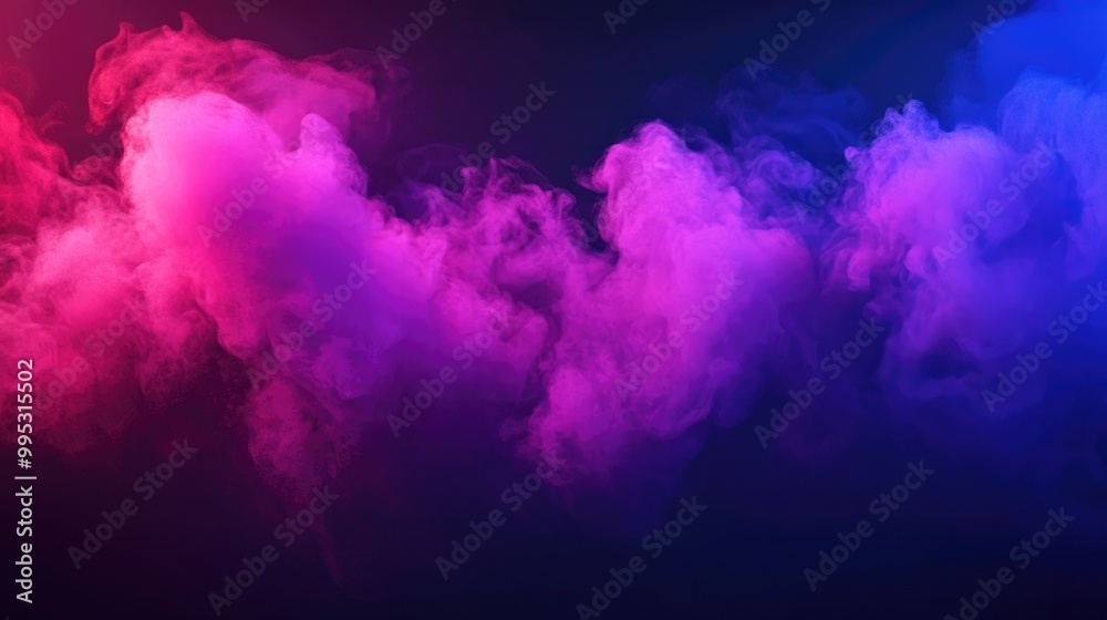 Fototapeta premium Vibrant neon smoke clouds on a dark gradient backdrop emitting a luminous glow