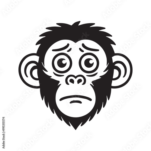 Monkey Face Clipart Design, Monkey Vector illustration in black and white
