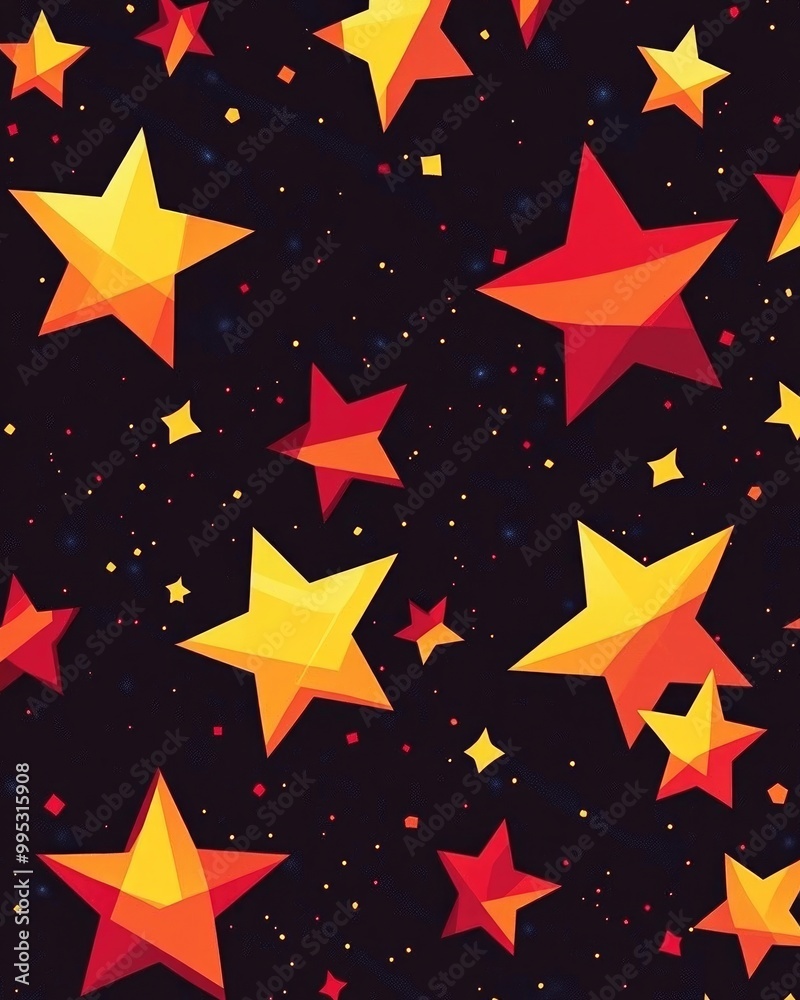 Dark red and yellow 2D cartoon layout featuring vibrant stars Contemporary geometric abstract illustration ideal for advertising posters and banners Dark red and yellow 2D cartoon layout featuring vibrant stars Contemporary geometric abstract illustration ideal for advertising posters and banners