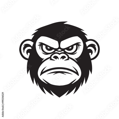 Monkey Face Clipart Design, Monkey Vector illustration in black and white 