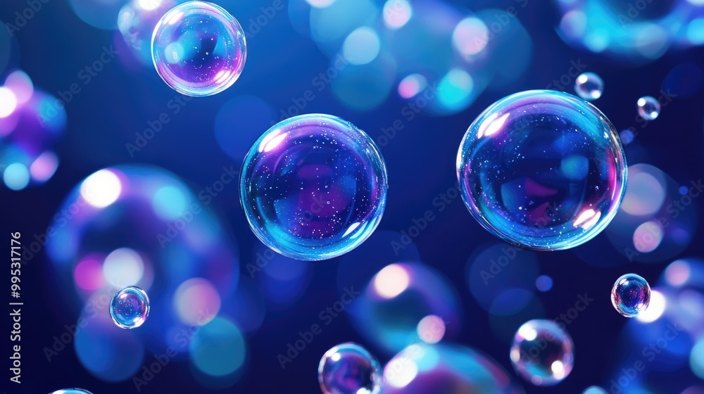Abstract background with random soap bubbles Blown bubbles against a deep blue backdrop Stunning soapy foam overlay design Charming 2D cartoon style illustration Abstract background with random soap bubbles Blown bubbles against a deep blue backdrop Stunning soapy foam overlay design Charming 2D cartoon style illustration
