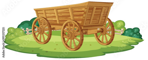 Wooden Cart in Green Field