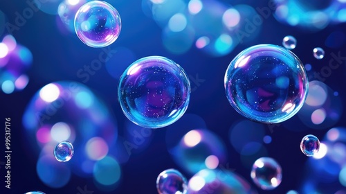 Wallpaper Mural Abstract background with random soap bubbles Blown bubbles against a deep blue backdrop Stunning soapy foam overlay design Charming 2D cartoon style illustration Torontodigital.ca