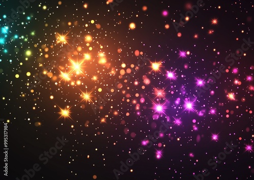 Radiant magical sparkles with shimmering dots particles and stars Glowing light effects featuring luminous points in various colors against a dark backdrop 2D cartoon style particles