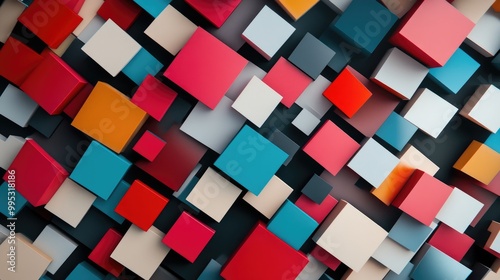 Scattered squares on an abstract geometric background featuring a unique artistic style ideal for decorative interior design and special decorations photo