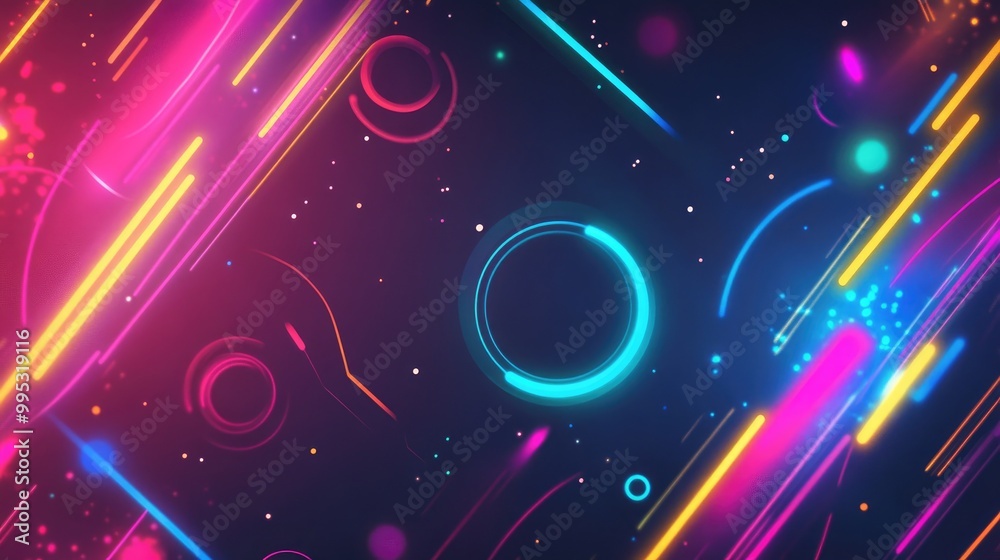 Obraz premium Neon colored glowing lights create a vibrant shiny 2D cartoon design background