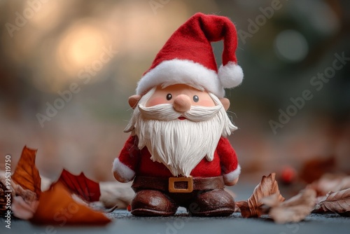 Adorable Santa Claus with his traditional costume and his long white beard, on red backgroud photo