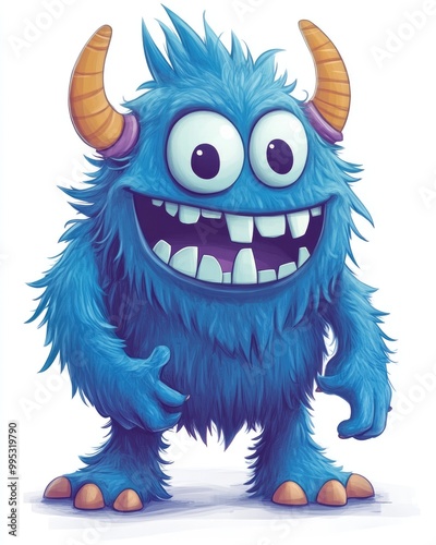 Adorable blue cartoon monster in a 2D illustration featuring simple gradients Character and shadow are separated into different layers