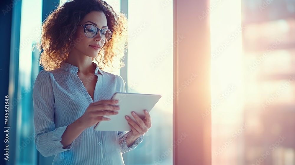 Professional Woman Using Tablet in Modern Office Professional Woman Using Tablet in Modern Office
