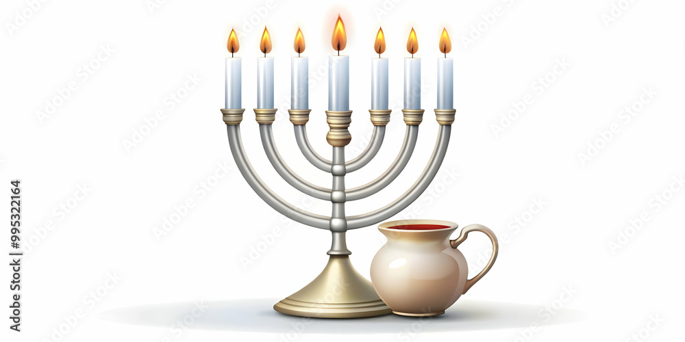 Flat Isolated Hanukkah Oil Jug with Flame on White Background - Symbolizing the Miracle of Hanukkah, Perfect for Educational Infographics & Religious Content Flat Isolated Hanukkah Oil Jug with Flame on White Background - Symbolizing the Miracle of Hanukkah, Perfect for Educational Infographics & Religious Content
