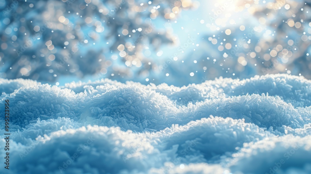 Winter snow background with snowdrifts, with beautiful light and snow flakes on the blue sky in the evening, banner format, copy space. Winter snow background with snowdrifts, with beautiful light and snow flakes on the blue sky in the evening, banner format, copy space.