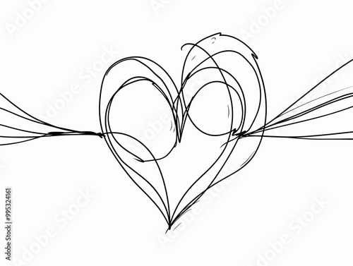 Minimalistic Heart Outline: One-Line Vector Illustration of Shared Love, Passion, and Commitment