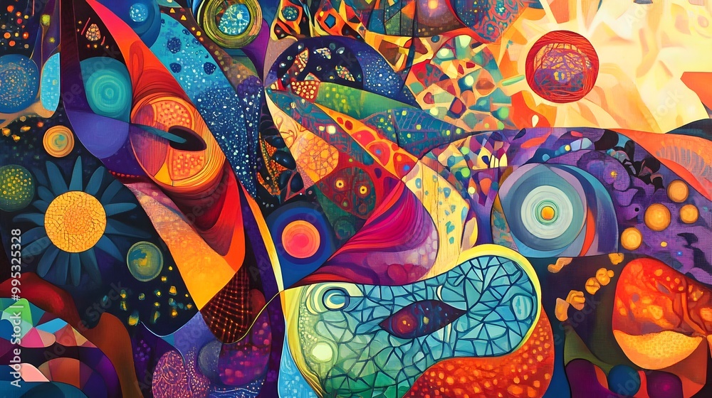 Otherworldly abstract art with complex organic shapes and modern geometric patterns in vivid colors Otherworldly abstract art with complex organic shapes and modern geometric patterns in vivid colors