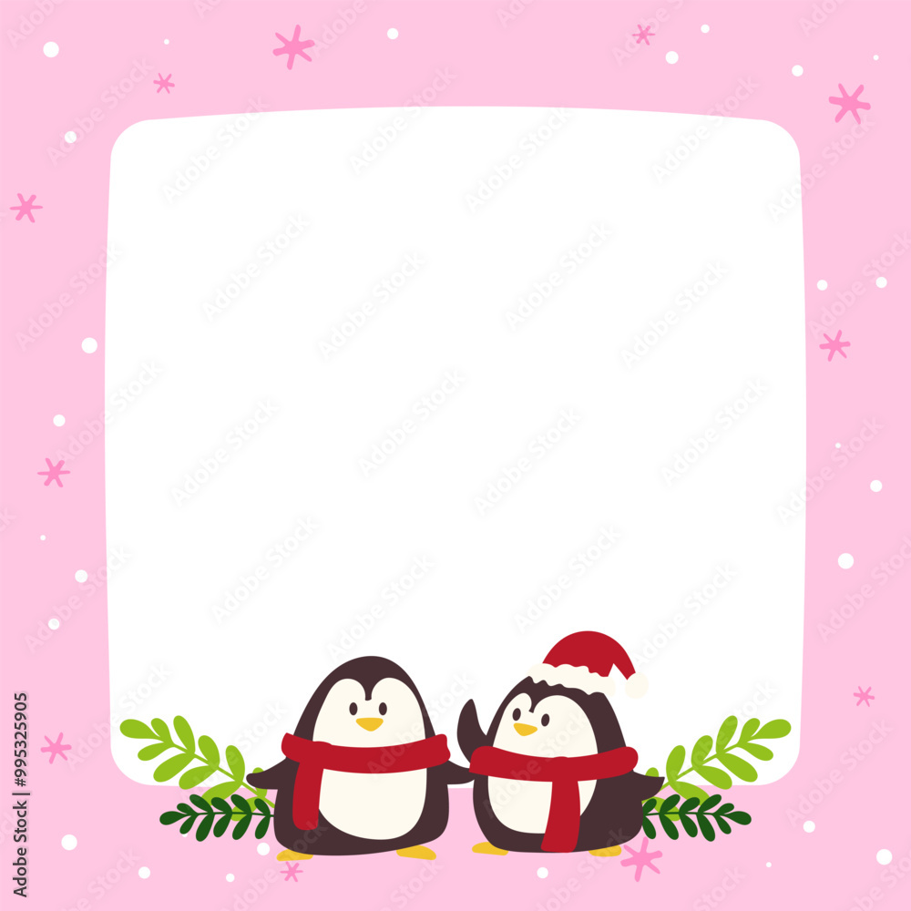 Hand-Drawn Christmas Holiday Concept illustration Border.Penguin character. Hand-Drawn Christmas Holiday Concept illustration Border.Penguin character.
