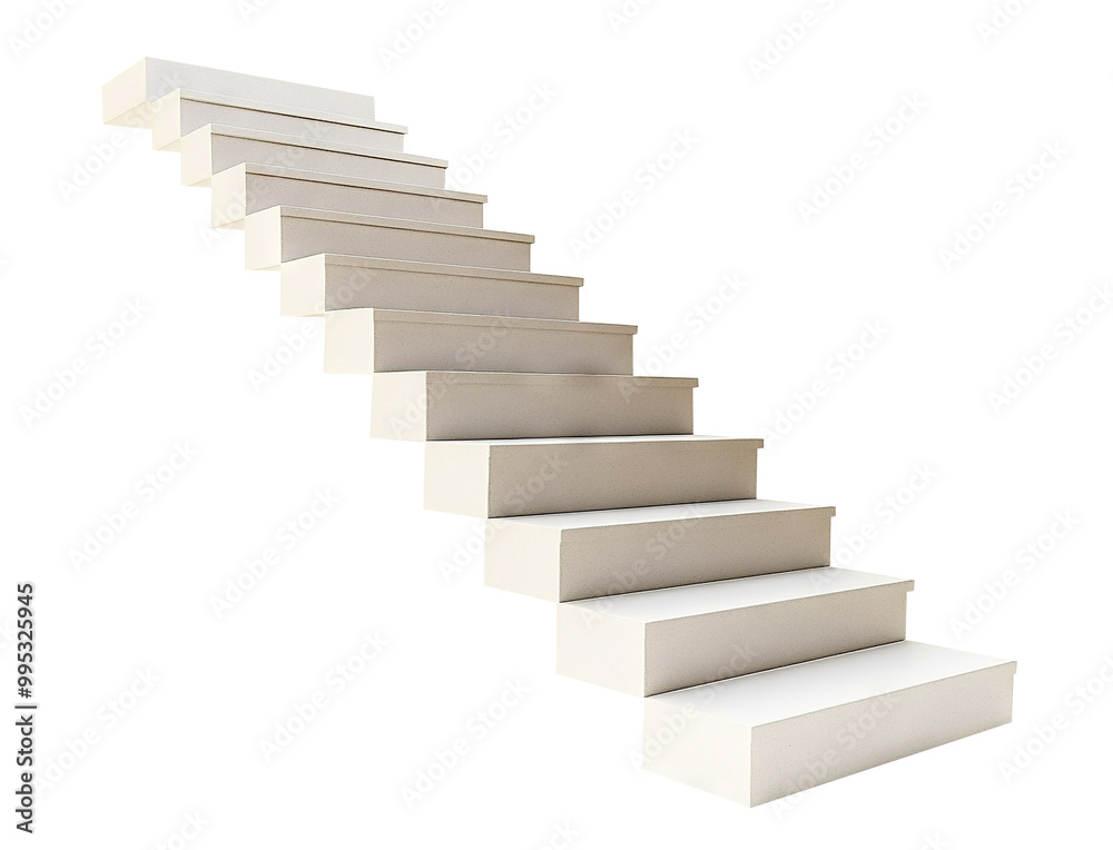 Simple staircase with white steps, isolated on transparent cutout background Simple staircase with white steps, isolated on transparent cutout background