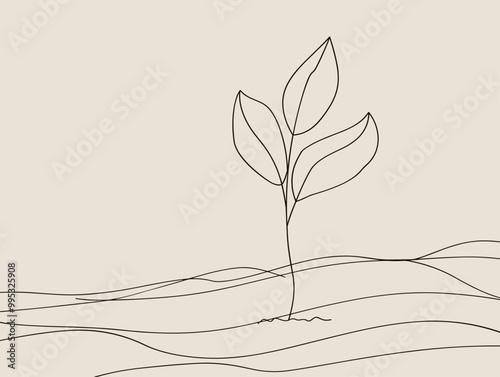 Collaborative Growth: Minimalist Line Drawing Representing Nurturing and Unity