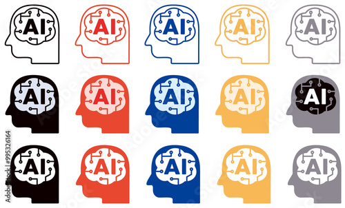 A set of AI icons in various colors