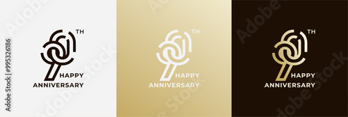 Logo 90th, 90 years anniversary, Creative design template for celebration, birthday, greeting and invitation. Editable file