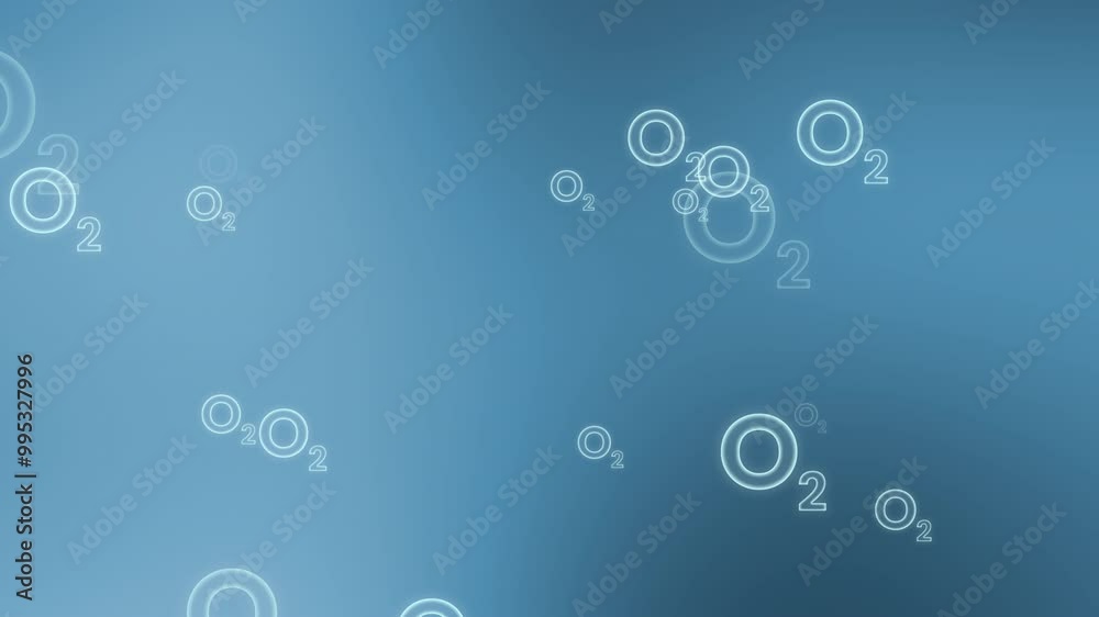 Oxygen icon particle moving forward with abstract blue background. Science animation of oxygen icon seamless loop movement. Suitable for educator, healthcare professional.