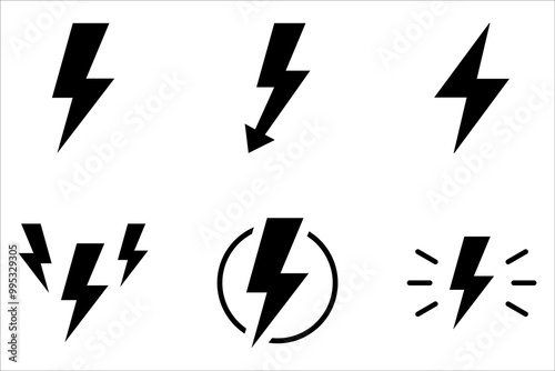 Lightning icon set. Line and glyph flash sign. Outline thunderbolt symbol on white background