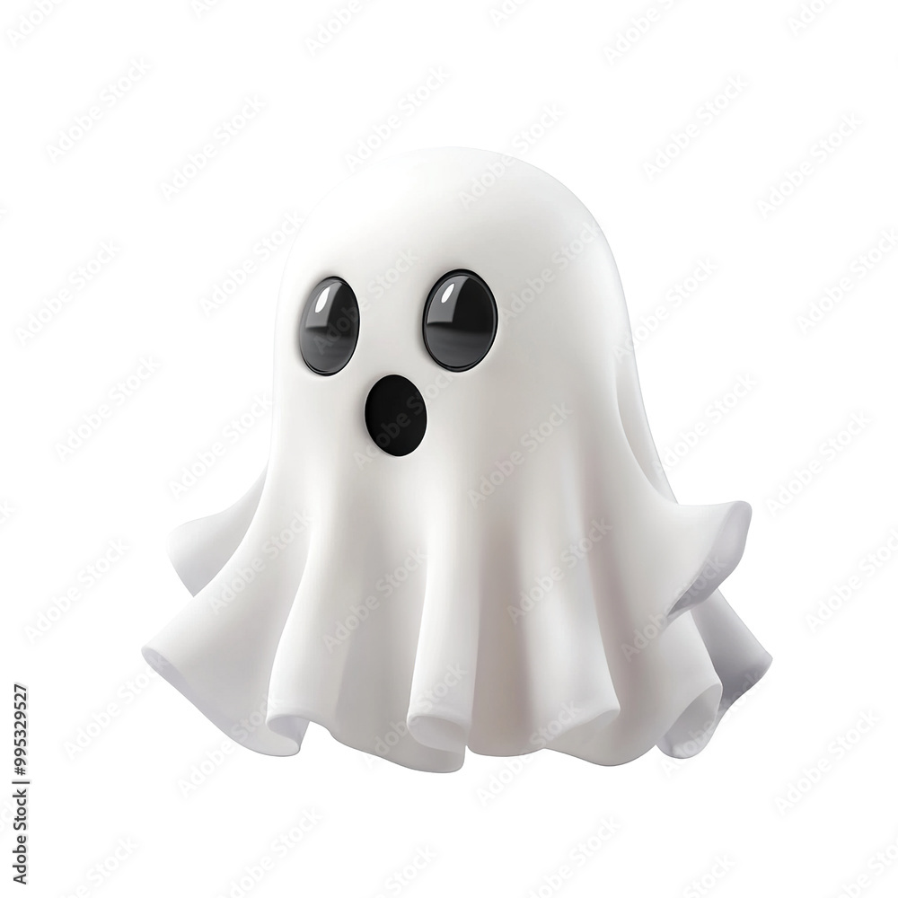 Cute cartoon ghost with surprised expression, isolated on transparent cutout background Cute cartoon ghost with surprised expression, isolated on transparent cutout background