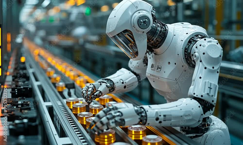 Robot working on an assembly line Robot working on an assembly line