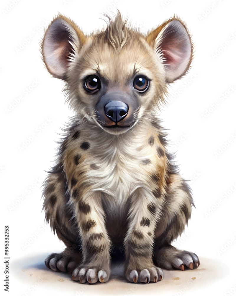 Baby hyena realistic illustration isolated on white background