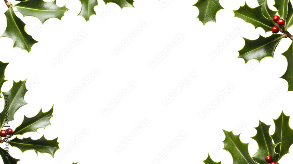Festive Holly Border for Holiday Celebrations on transparent background