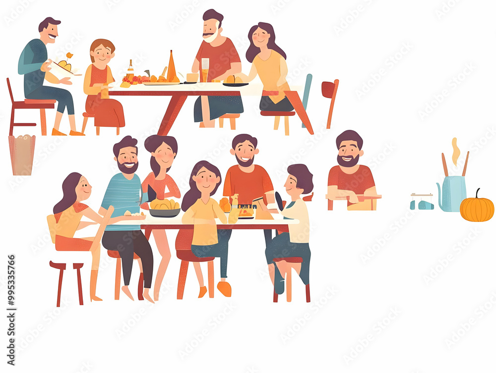 Flat Cozy Gatherings: Seamless Vector Illustration of Family Celebrations Around a Table for Yalda Night, Showcasing Warmth and Togetherness in Cartoon Style Design