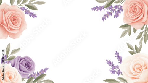 Floral Frame with Soft Pink and Lavender Flowers on transparent background