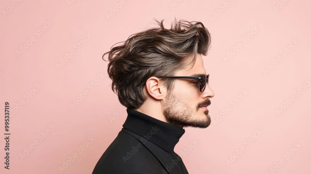Fototapeta premium Stylish Man with Modern Hair and Sunglasses Profile Shot